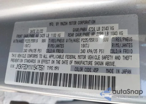 2022 Mazda Cx-5 2.5 S Premium from USA, damaged, VIN JM3KFBDM1N1547691